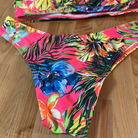 Pink Tropical Floral Boho Cheeky Lined Bikini - Picture 12 of 16